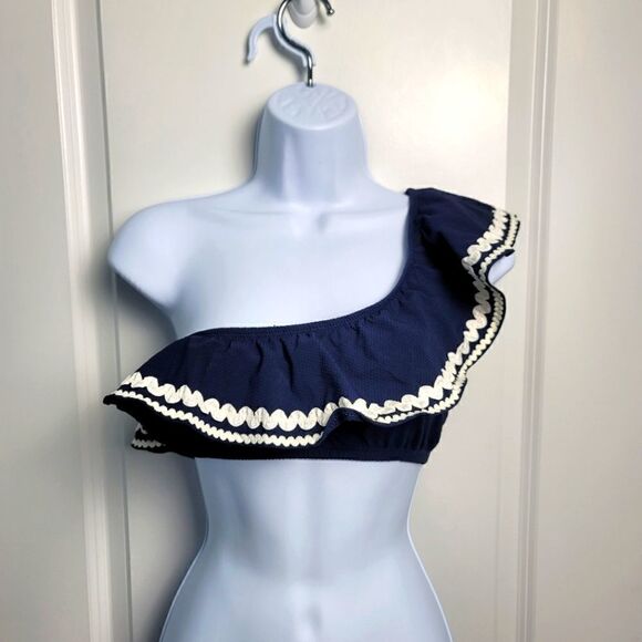 NWT J.CREW Rickrack Ruffle One Shoulder Bikini Top - Picture 1 of 11